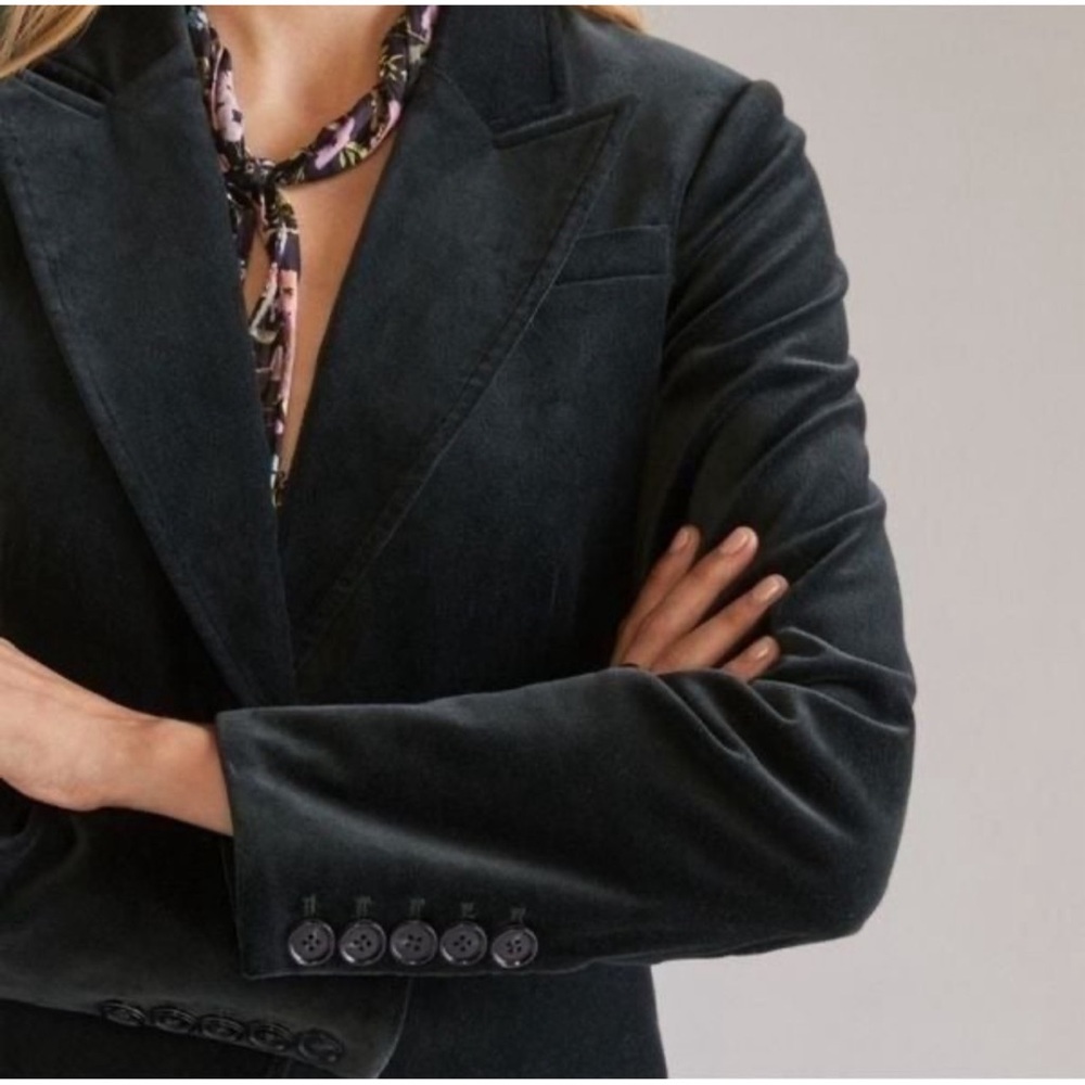 Anthropologie Paige Chelsea Velvet Blazer Sz L Dark Spruce Green NWT - Picture 5 of 16